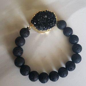 Lava stone and druzy crystal bracelet